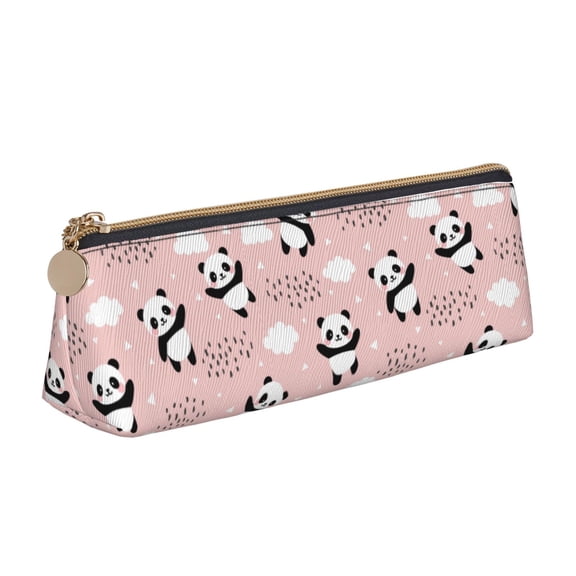 Xecao Panda Print Leather Pencil Case -Stationery Bag Pen Holder for Work & Office