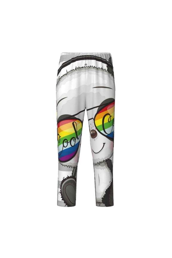 Panda with Sun glasses Print Teenagers' Pajama Pants Long Sleep Pants Soft Elastic Waist Pajama Bottoms Elastic waist with 2 Pockets 5-16 Years-Medium