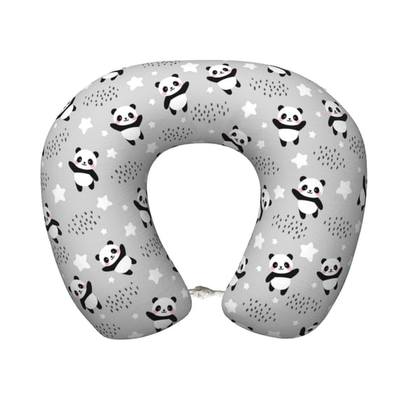 Xecao Pandas Between Clouds and Stars Print Memory Foam Cervical Neck Pillow Versatile U-Shaped Pillows for Home,Office,Camping,Travelling,Soft Washable Cover