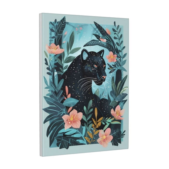 Xecao Panther Floral Illustration for Ready-to-Hang Canvas Art 12x16 Inches - Waterproof HD Print Solid Wood Frame for Gifting,Vertical