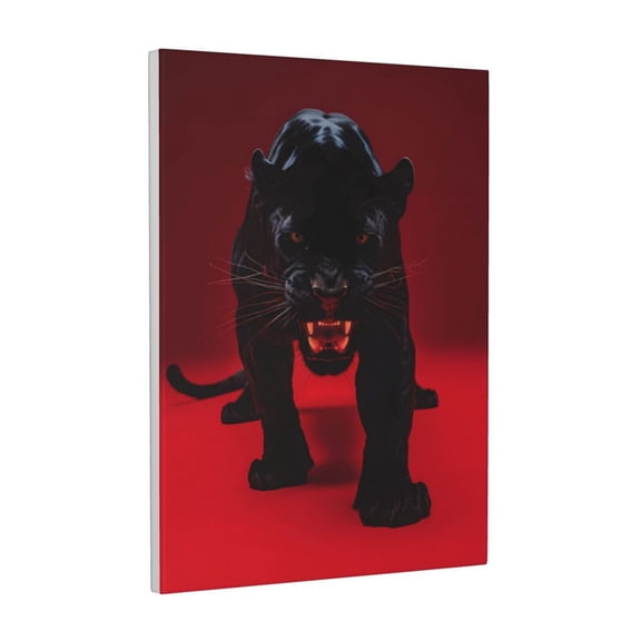 Xecao Panther Red Background for Ready-to-Hang Canvas Art 12x16 Inches - Waterproof HD Print Solid Wood Frame for Gifting,Vertical