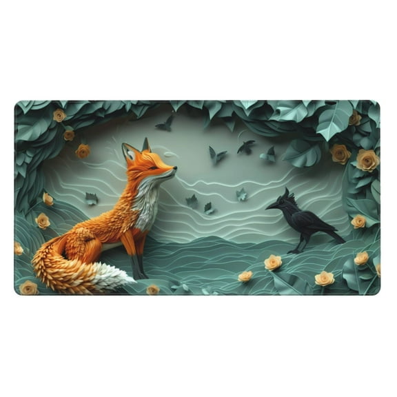 Xecao Paper Fox Crow Fantasy for Waterproof Mouse Pad - Extended Contour Mouse Mat, Large Gaming Mousepad Laptop Keyboard Mat with Non-Slip Rubber Base