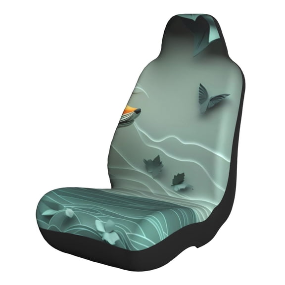 Xecao Paper Fox Crow Fantasy for Automotive Seat Covers for Cars Trucks and SUVs – Gray Car Seat Covers for Front Seats, Truck Seat Protectors-1