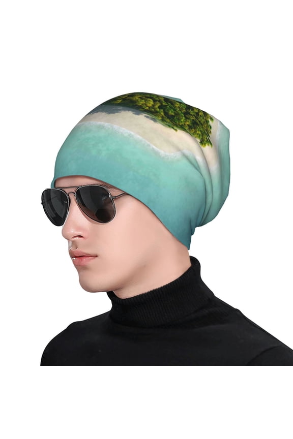 Paradise Island Print Beanie Knitted Hat for Men Women, Winter Fashion Knit Cuffed Caps Unisex