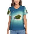 thumbnail image 1 of Xecao Paradise Island for Women's V-Neck T-Shirts-Elegant Half-Sleeve Tops Perfect for Summer-Medium, 1 of 5