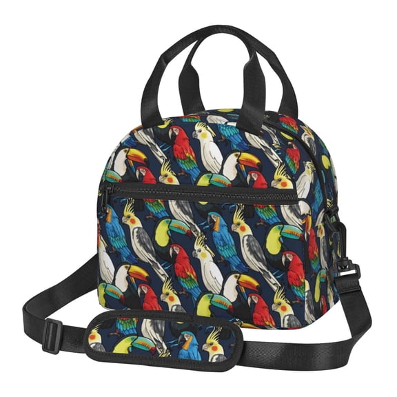 Xecao Parrot Print Insulated Lunch Box, Lunch Cags Lunch Bag Featuring An Adjustable Shoulder Strap