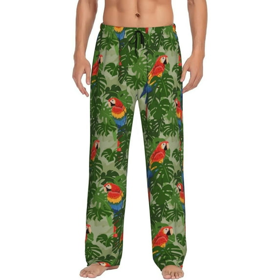 Xecao Parrots And Tropical Leaves Print Men's Straight Lounge Pajama Pants - The Ultimate in Comfortable Sleepwear-Large