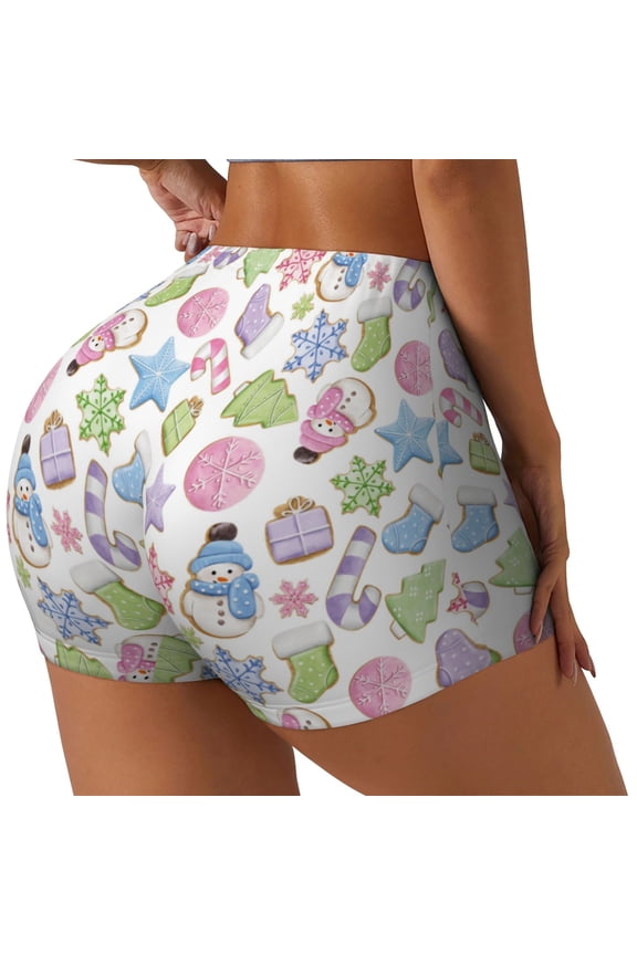 Pastel Christmas Cookies Print Workout Shorts for Women Soft Smooth Gym Yoga Scrunch Active Tennis Workout Running Shorts-Medium