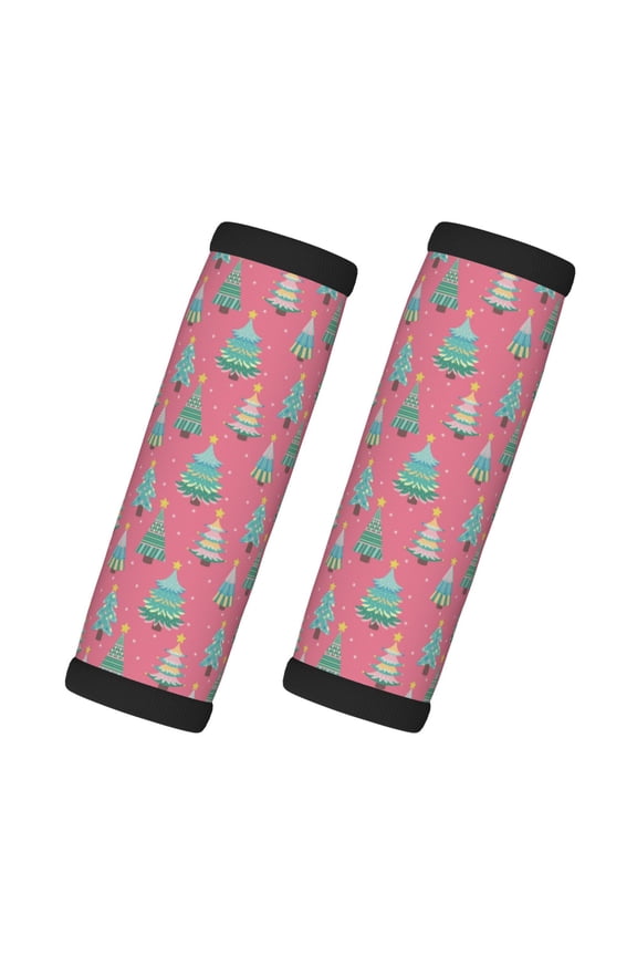 Pastel Christmas Trees on Pink Print 2 Pack Luggage Handles Wrap Grips Identifiers Bright Luggage Markers, Unique Travel Essentials,Bright Luggage Markers
