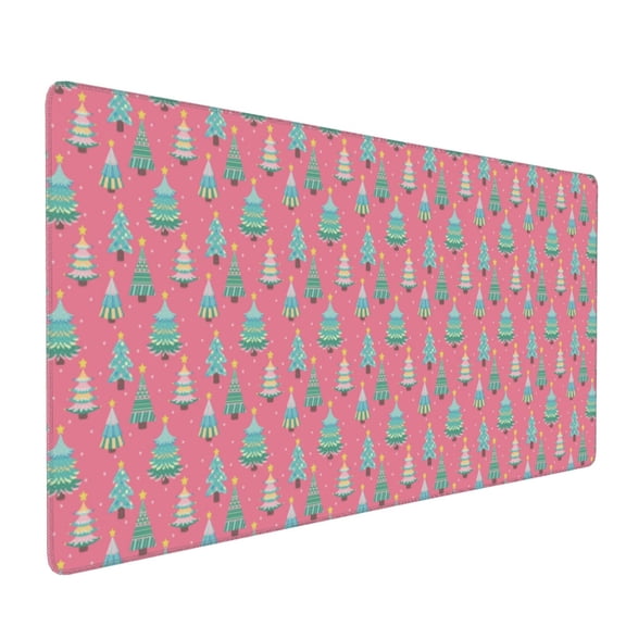 Xecao Pastel Christmas Trees on Pink Print Large Mouse Pad, 16x35.5in Mousepad, Professional Non-Slip Rubber Base Big Mouse Pad, Mouse Pad for Gaming & Office Full Desk Mouse Pad