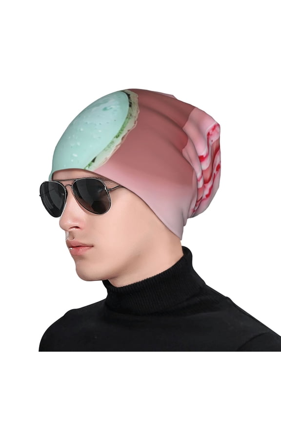 Pastel Macarons Delight Print Beanie Knitted Hat for Men Women, Winter Fashion Knit Cuffed Caps Unisex