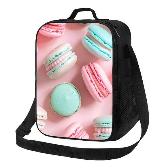 Xecao Pastel Macarons Delight Print Lunch Bag - Durable, Double-Insulated Lunch Bag, Holds Lunch Box, Water Bottle, & Snacks,Leakproof Cooler Tote Bag