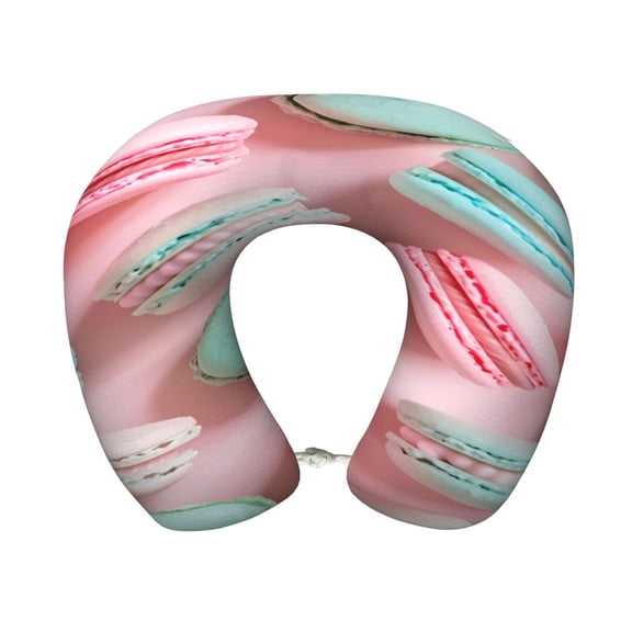 Xecao Pastel Macarons Delight Print Memory Foam Cervical Neck Pillow Versatile U-Shaped Pillows for Home,Office,Camping,Travelling,Soft Washable Cover