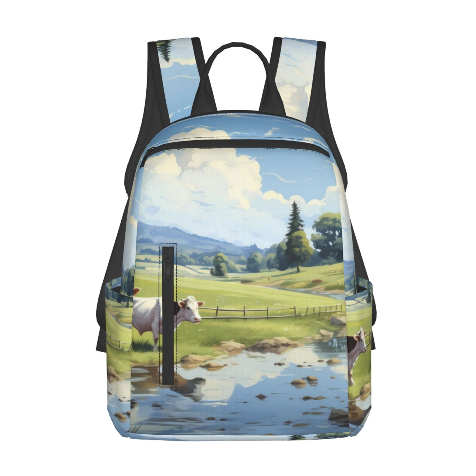 Xecao Pasture Cow print Backpack For women men Aesthetic Lightweight Travel Daypack Simple Cute Backpack For Bookbag