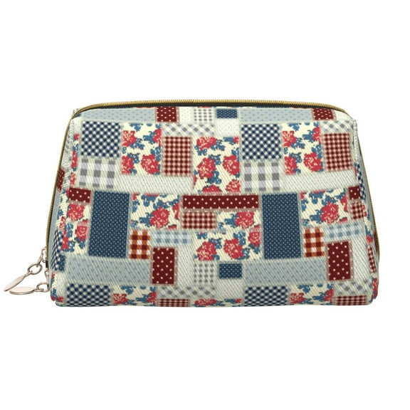 Xecao Patchwork In Country Style Print Fashion Makeup PVC Bag Large Capacity Travel Cosmetic Bag for Women Organizer Toiletry Clutch