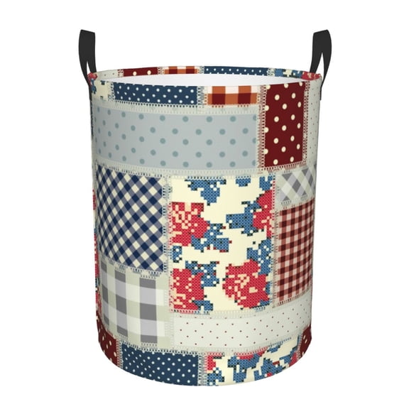 Xecao Patchwork In Country Style Print Laundry Hamper Basket,designed for Blanket Storage and Nursery Clothes in the Bedroom