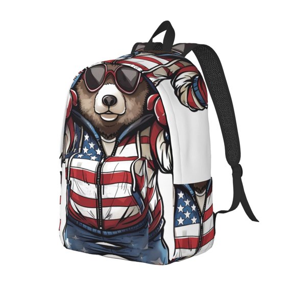 Xecao Patriotic Boxing Bear Art for Canvas College Laptop Backpack, a Durable Rucksack for Both Men and Women, ideal for travel, school, and daily use Bag-Small