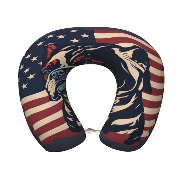 Xecao Patriotic Bulldog Art Print Memory Foam Cervical Neck Pillow Versatile U-Shaped Pillows for Home,Office,Camping,Travelling,Soft Washable Cover