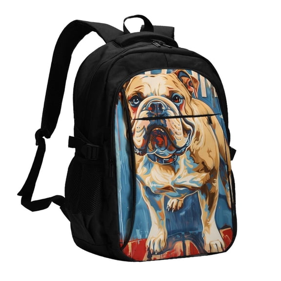Xecao Patriotic Bulldog Welcome for Travel Laptop Backpack, USB-Charging-Enabled, Spacious Business Backpack for Men and Women,College School Computer Bag