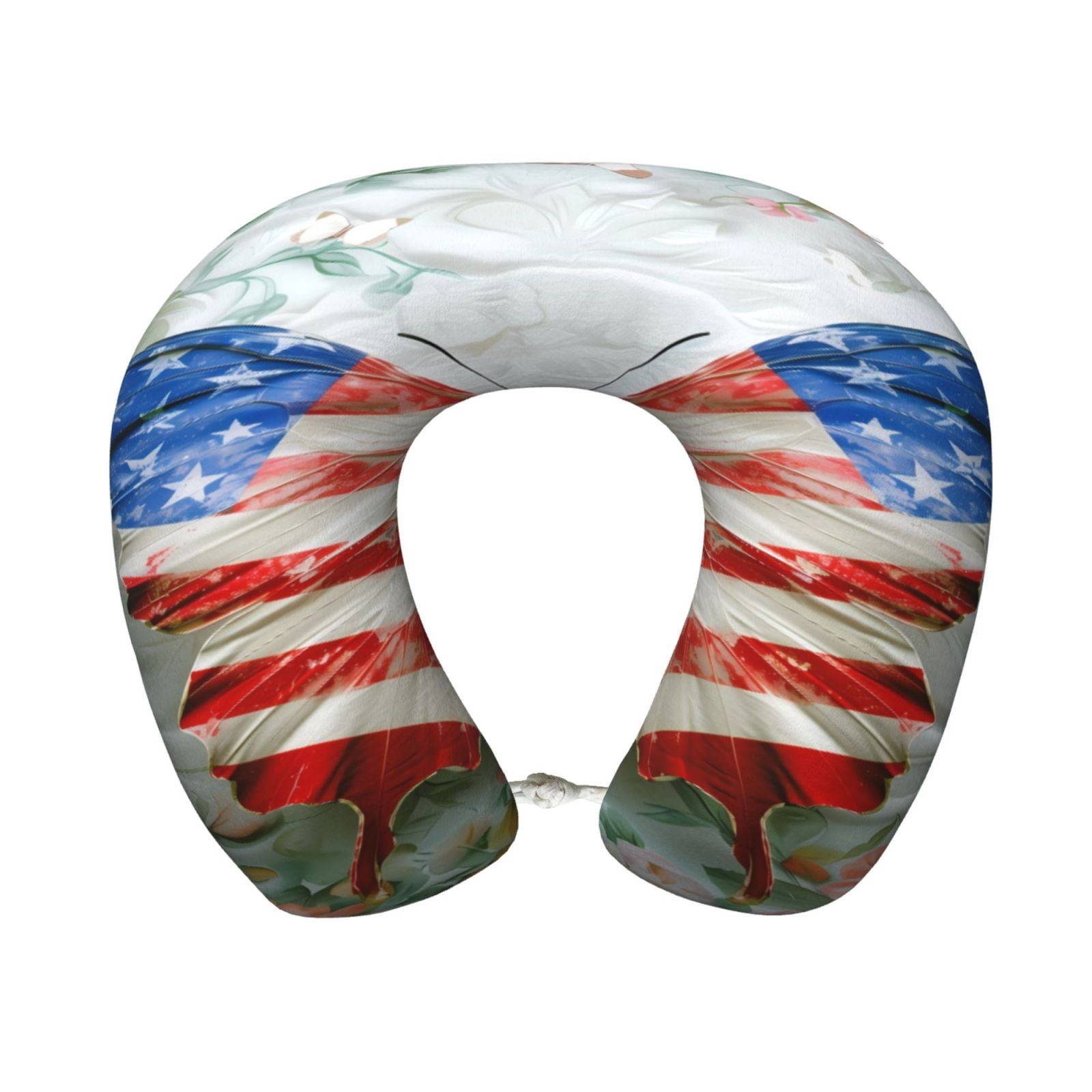 Xecao Patriotic Butterfly Floral Print Memory Foam Cervical Neck Pillow Versatile U-Shaped Pillows for Home,Office,Camping,Travelling,Soft Washable Cover