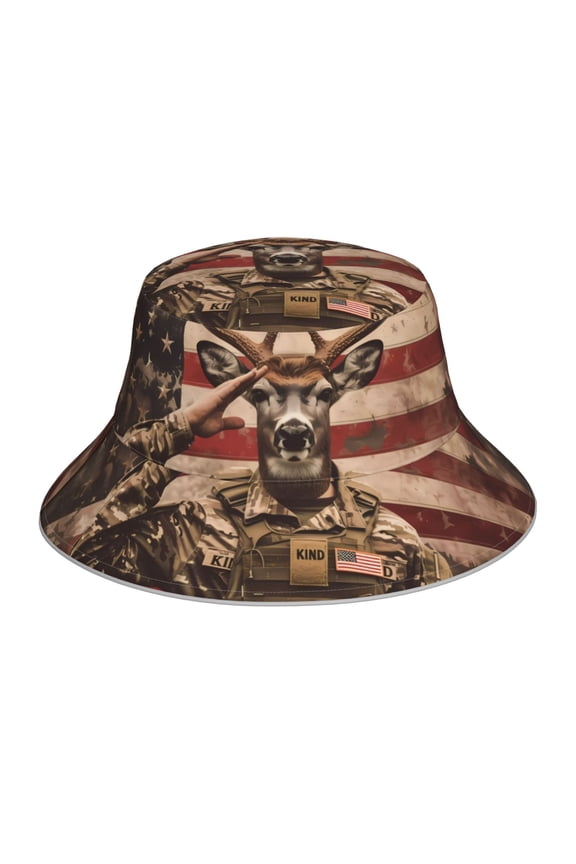 Patriotic Deer Soldier Salute Print Men and Women Night Reflective Hat Runner Cap Visor Bucket Hat Boonie Cap