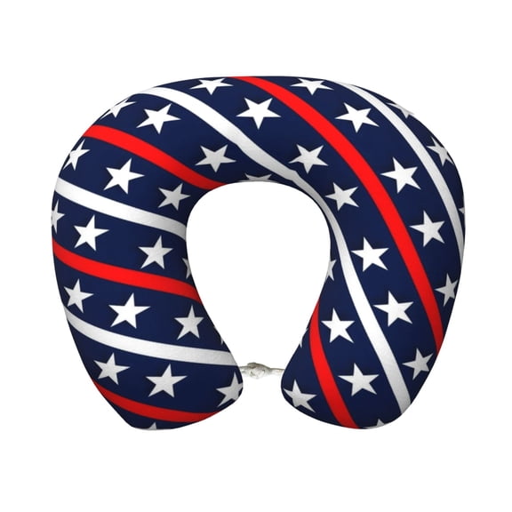 Xecao Patriotic Star Print Memory Foam Cervical Neck Pillow Versatile U-Shaped Pillows for Home,Office,Camping,Travelling,Soft Washable Cover