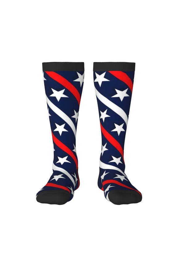 Patriotic Star print thigh-high socks, crafted for both men and women with a stretchy, high-opaque design perfect for daily wear