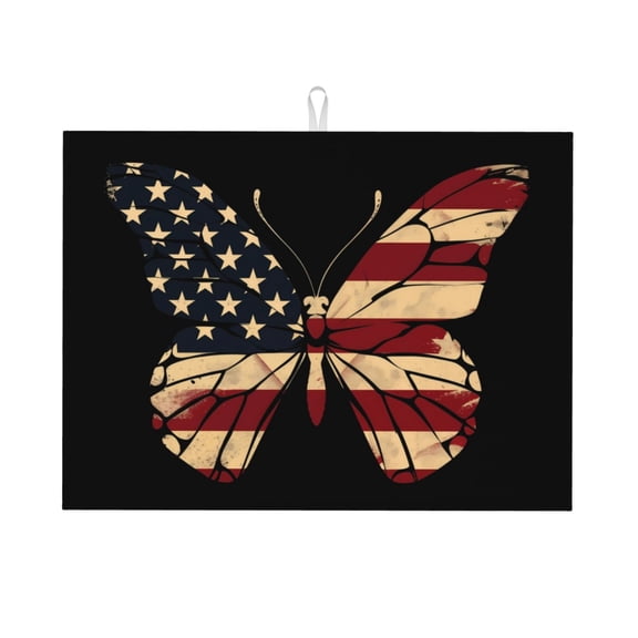 Xecao Patriotic USA Butterfly Art Patten Drying Mat,Dish Drying Mats for Kitchen Counter,Super Absorbent Dish Drying Pads 18×24 Inch