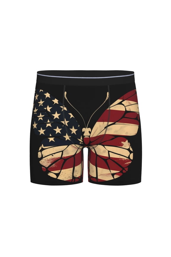 Patriotic USA Butterfly Art Print Boxer Briefs for Men's Stretch Moisture-Wicking Underwear, Mid-Rise Classics breathable fabric