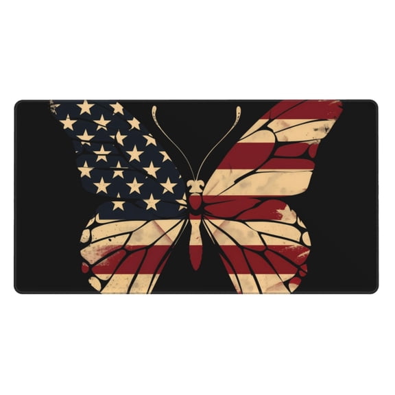 Xecao Patriotic USA Butterfly Art for Waterproof Mouse Pad - Extended Contour Mouse Mat, Large Gaming Mousepad Laptop Keyboard Mat with Non-Slip Rubber Base