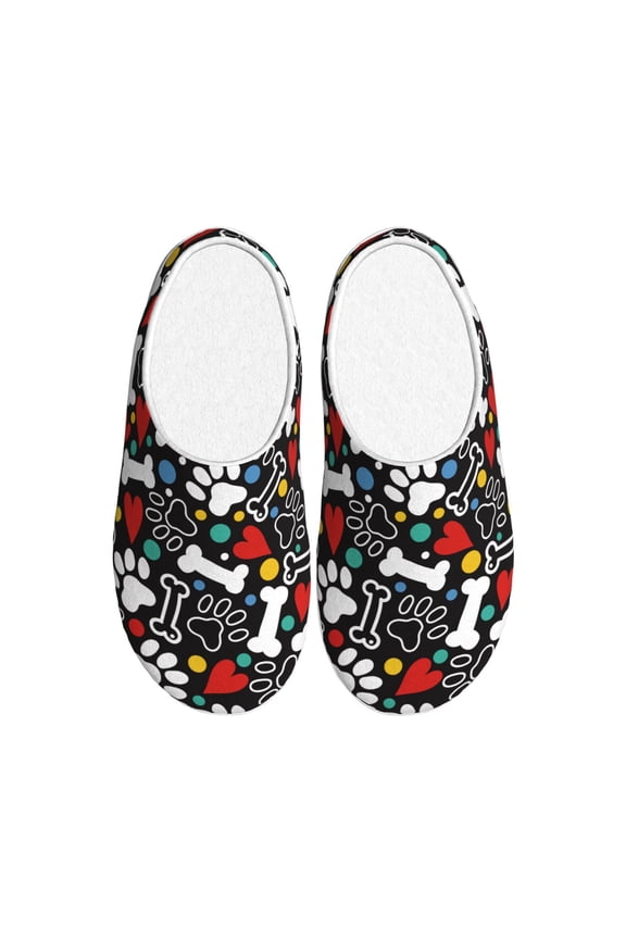 Paw And Bones Print Cotton Slippers Fuzzy Warm Cozy Slippers Non Slip House Slippers For Indoor Outdoor Cotton Slippers House Slippers-35/36
