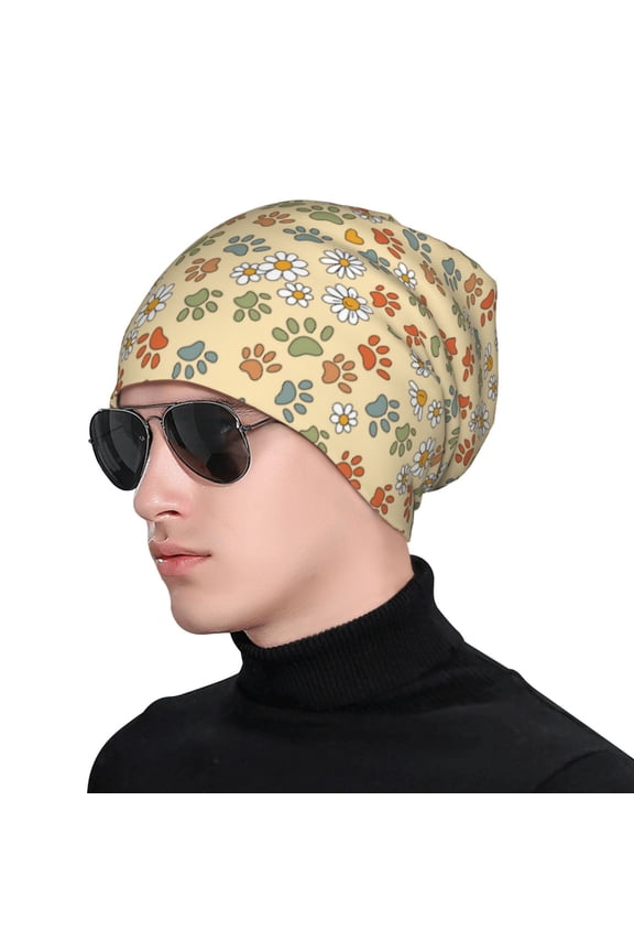 Paw In Groovy Style Print Beanie Knitted Hat for Men Women, Winter Fashion Knit Cuffed Caps Unisex