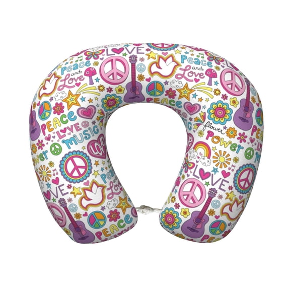 Xecao Peace Love and Dove Flower Power Print Memory Foam Cervical Neck Pillow Versatile U-Shaped Pillows for Home,Office,Camping,Travelling,Soft Washable Cover
