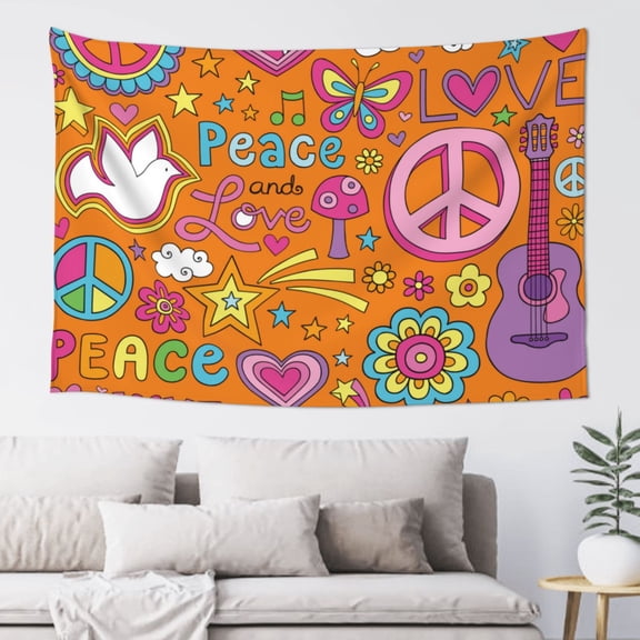 Xecao Peace Love and Dove Flower Power Print Tapestry, Wall Hanging Room Funny Decor, Backdrop Room Decor for Bedroom Living Room dormitory