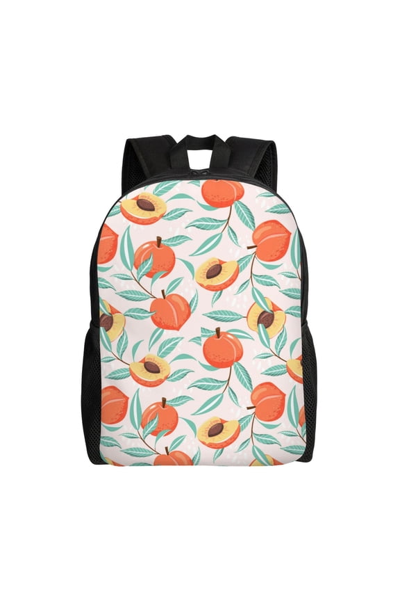 Peach Print School Backpack with Laptop Compartment Small Travel Laptop Backpack for Women Men Waterproof College Backpack Simple School Bag