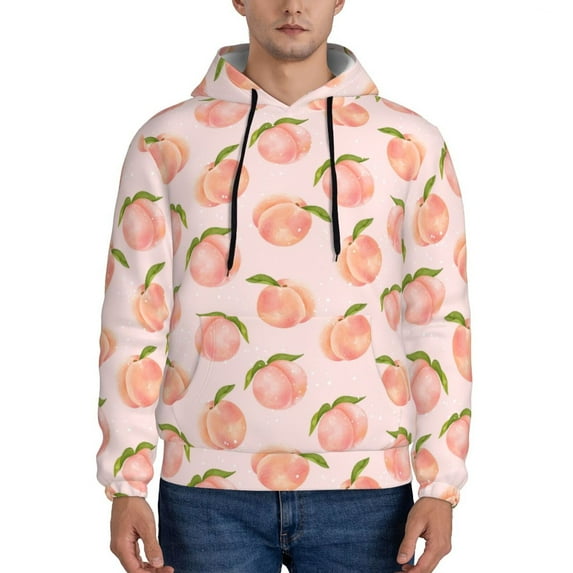 Xecao Peach With Leaves Pattern Men's Adult Pullover Hoodie,Hooded Sweatshirt-Large