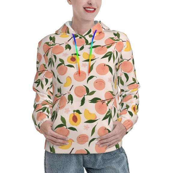 Xecao Peach With Leaves1 Pattern Hoodies for Women Sweatshirts Long Sleeve Sweatshirts Pullover Outfits with Pocket-