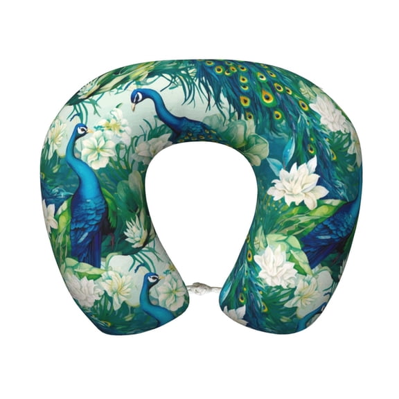Xecao Peacock And Flowers Print Memory Foam Cervical Neck Pillow Versatile U-Shaped Pillows for Home,Office,Camping,Travelling,Soft Washable Cover