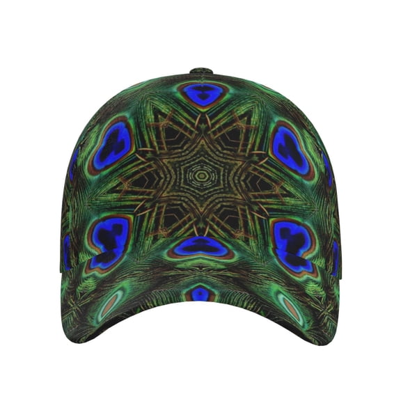 Xecao Peacock Feathers for Baseball Cap: Unisex, crafted from classic polyester twill fabric, featuring a soft unconstructed design