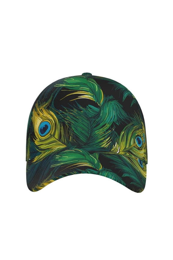 Peacock Feathers2 for Baseball Cap: Unisex, crafted from classic polyester twill fabric, featuring a soft unconstructed design