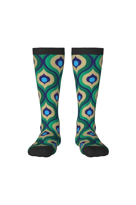 Peacock'S Tail print thigh-high socks, crafted for both men and women with a stretchy, high-opaque design perfect for daily wear