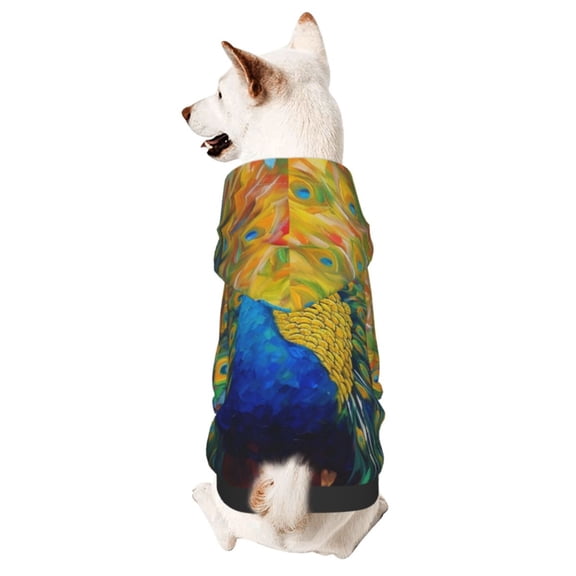 Xecao Peacocks Pattern Sweatshirts Winter Pet Dog Hoodie Puppy Coat Dog Sweaters Dog Clothes with Hat Dog Clothes Costume Outfit,Small Pets Wear-Small