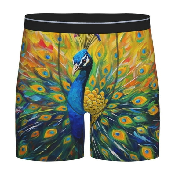 Xecao Peacocks Print Boxer Briefs for Men's Stretch Moisture-Wicking Underwear, Mid-Rise Classics breathable fabric