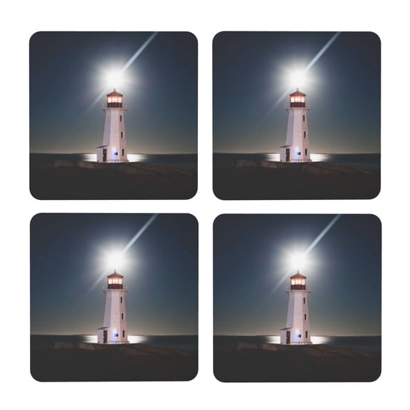 Xecao Peggy's Cove Lighthouse for MDF Cork Coaster 4 Pcs,Drink Coasters,Suit for House Warming Gifts New Home ,Coffee Table Decor-Square