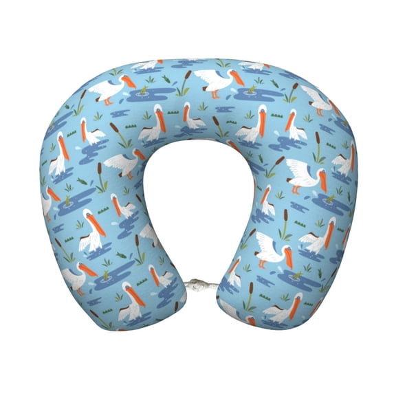 Xecao Pelican Reed And Fish Print Memory Foam Cervical Neck Pillow Versatile U-Shaped Pillows for Home,Office,Camping,Travelling,Soft Washable Cover
