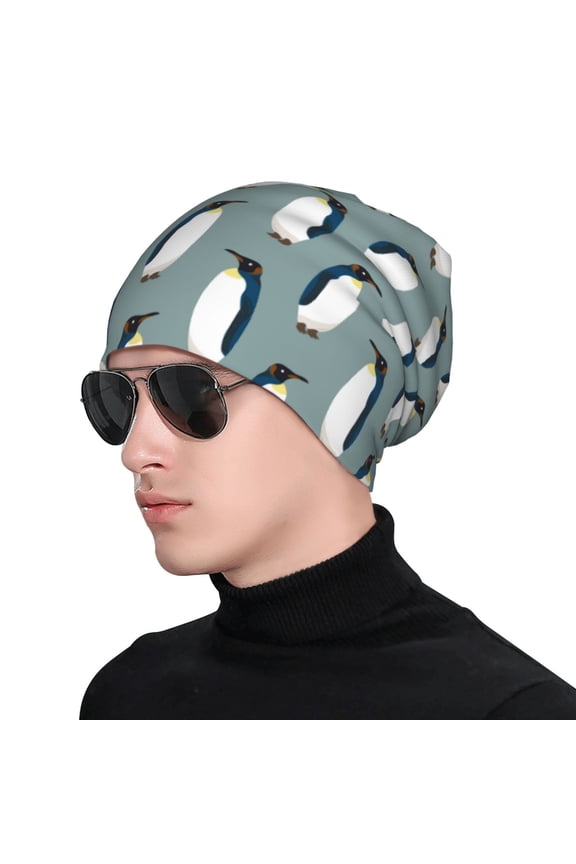 Penguin Print Beanie Knitted Hat for Men Women, Winter Fashion Knit Cuffed Caps Unisex