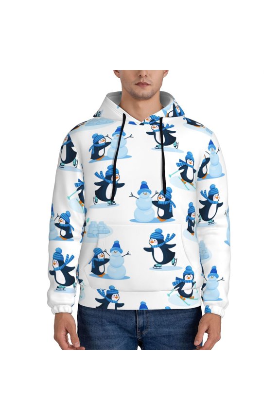 Penguin Winter Fun Pattern Men's Adult Pullover Hoodie,Hooded Sweatshirt-Medium