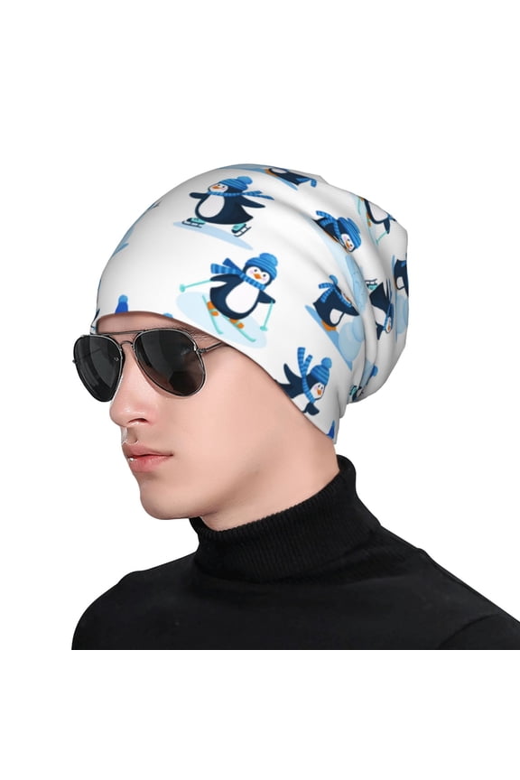 Penguin Winter Fun Print Beanie Knitted Hat for Men Women, Winter Fashion Knit Cuffed Caps Unisex