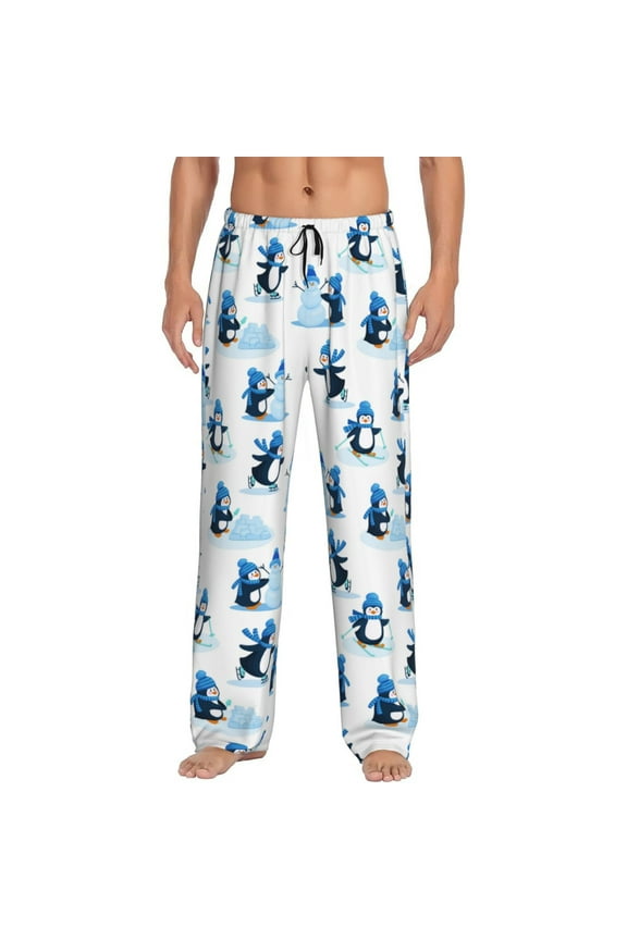 Penguin Winter Fun Print Men's Straight Lounge Pajama Pants - The Ultimate in Comfortable Sleepwear-X-Large