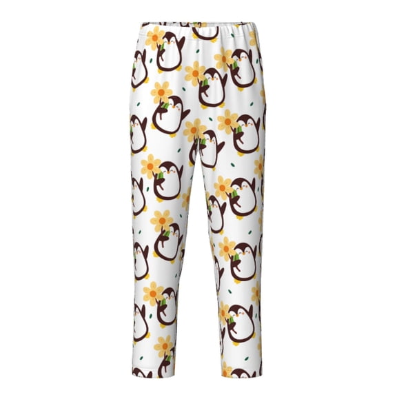 Xecao Penguin With Flowers Print Teenagers' Pajama Pants Long Sleep Pants Soft Elastic Waist Pajama Bottoms Elastic waist with 2 Pockets 5-16 Years-Large